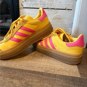 Adidas Women's Vibrant Yellow and Pink Sneakers